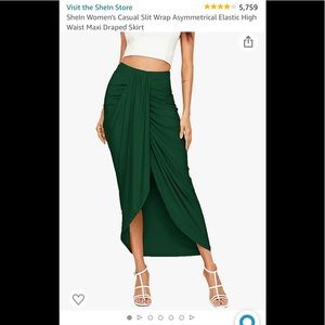 SheIn Women's Casual Slit Wrap Asymmetrical Elastic High Waist Maxi Draped Skirt